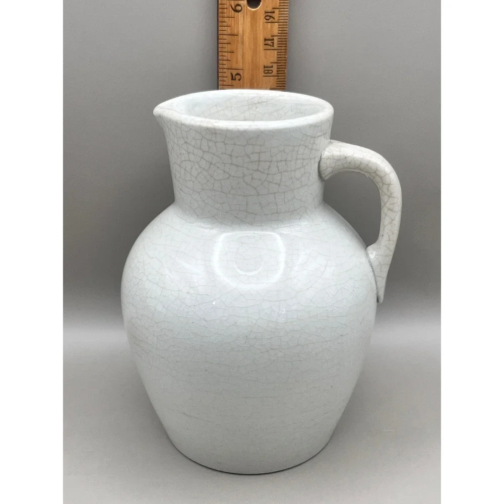 Vtg Frankoma White Crackle Glaze Ceramic Pitcher Farmhouse Vase 5